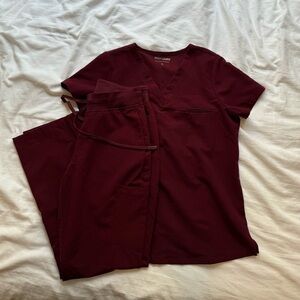 MANDALA One Pocket Top and 9 Pocket Cargo Scrubs (Wine)